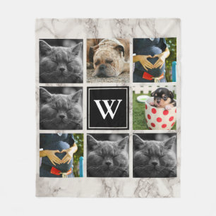 Modern White Marble Eight Family Photo Fleece Blanket