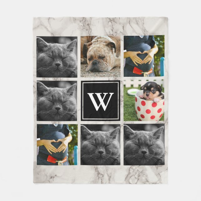 Modern White Marble Eight Family Photo Fleece Blanket (Front)
