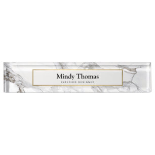 Modern White Marble Faux Gold Frame Nameplate