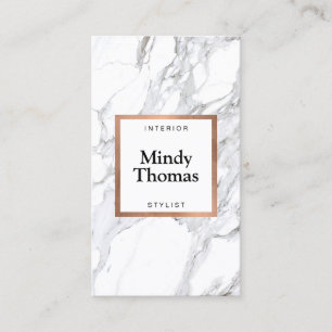 Modern White Marble Faux Rose Gold Frame Business Card