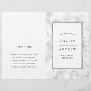 Modern White Marble Folded Wedding Program