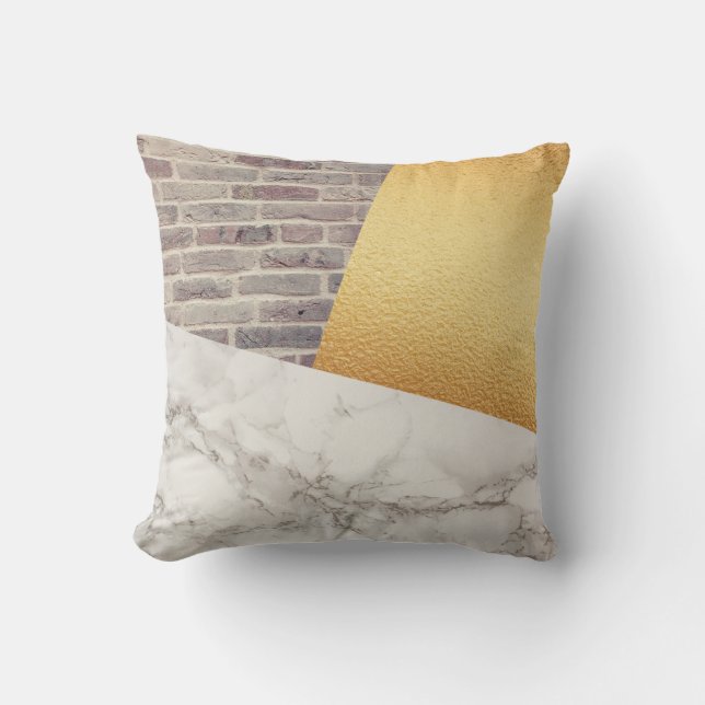 Modern White Marble Gold Foil Brick Wall Texture Cushion (Front)