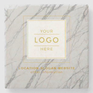 Modern White Marble Gold Frame Business Logo Stone Coaster