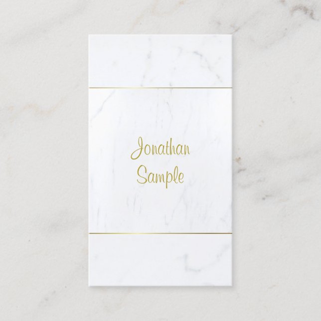 Modern White Marble Gold Script Plain Luxurious Business Card (Front)