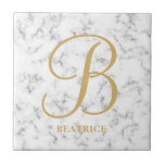 Modern white marble gold typography name monogram tile<br><div class="desc">Modern white marble gold typography name monogram</div>