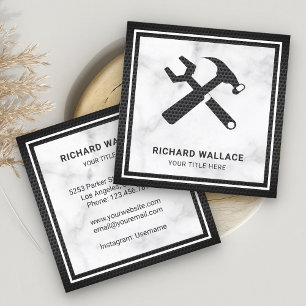 Modern White Marble Handyman Auto Repair Mechanic Square Business Card