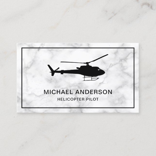 Modern White Marble Helicopter Pilot Business Card (Front)