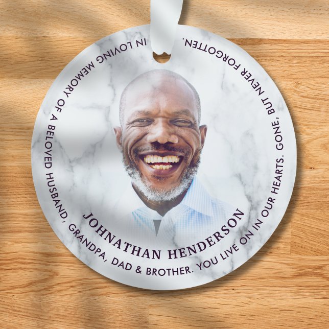 Modern White Marble In Loving Memory Photo Tribute Ornament (Creator Uploaded)