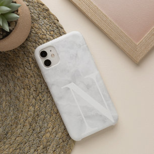 Modern White Marble Large Scale Monogram iPhone 11 Case