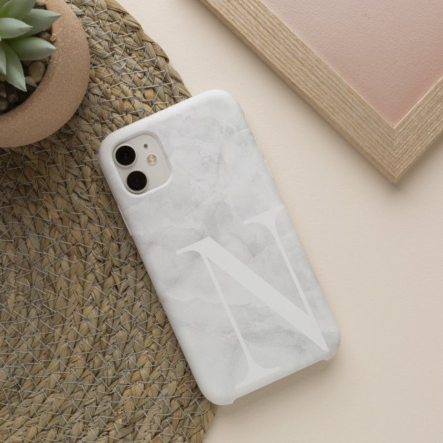 Modern White Marble Large Scale Monogram Case-Mate iPhone Case (Creator Uploaded)