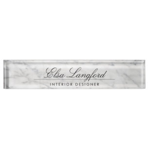 Modern White Marble Luxury Designer Desk Nameplate