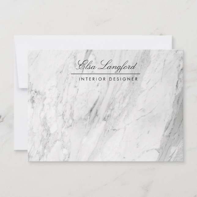 Modern White Marble Luxury Designer Flat Card (Front)