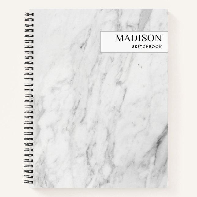 Modern White Marble Minimalist Sketchbook Notebook (Front)
