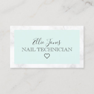 Modern white marble & mint green nail technician business card