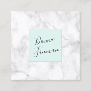 Modern white marble & mint green square business card