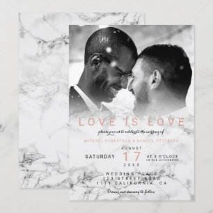 Modern white marble ombre photo gay wedding invitation