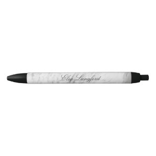 Modern White Marble Personalised Black Ink Pen
