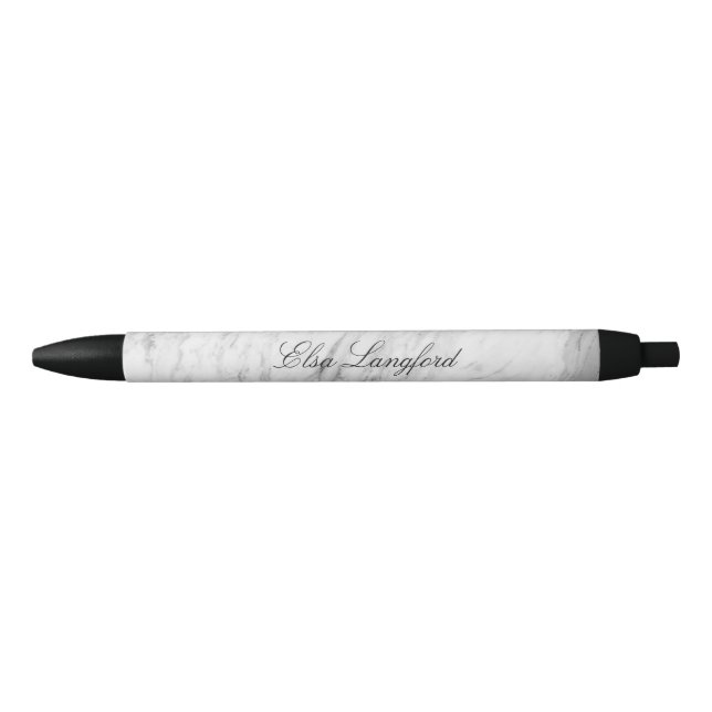 Modern White Marble Personalised Black Ink Pen (Front)