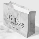 Modern White Marble Personalised Bridesmaids Large Gift Bag<br><div class="desc">Modern Personalised Bridesmaids Gifts
featuring personalised bridesmaid's name in grey modern calligraphy font style with title and wedding date in grey modern sans serif font style on white marble background.

Also perfect for Maid of Honour,  Flower Girl,  Mother of the Bride and more.</div>