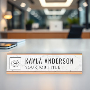 Modern White Marble Personalised Business Logo Desk Name Plate
