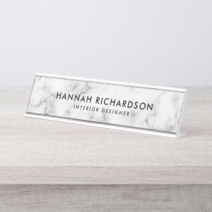 Modern White Marble   Personalised Desk Name Plate