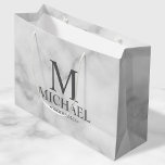 Modern White Marble Personalised Groomsman Large Gift Bag<br><div class="desc">Modern Personalised Groomsman Gifts
featuring personalised monogram,  groomsman's name and title in grey classic serif font style on white marble background.

Also perfect for best man,  father of the bride,  ring bearer and more.</div>