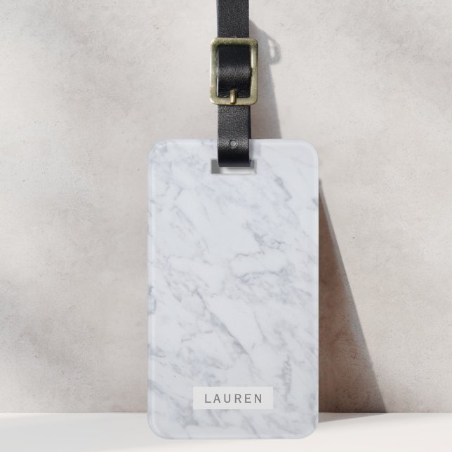 Modern White Marble Personalised Luggage Tag (Creator Uploaded)