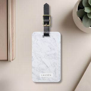 Modern White Marble Personalised Luggage Tag