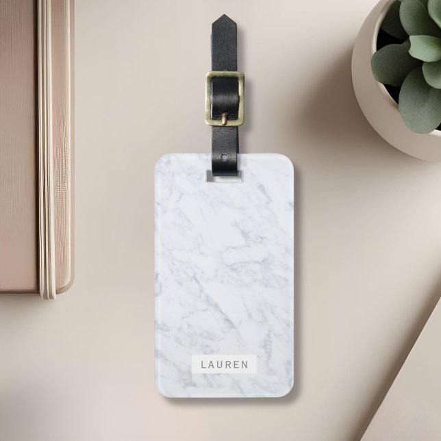 Modern White Marble Personalised Luggage Tag (Creator Uploaded)