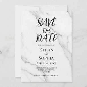 Modern White Marble Pink Border Save the Date Card