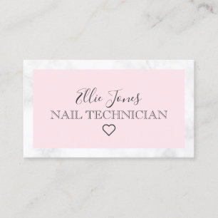 Modern white marble & pink nail technician business card