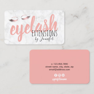 Modern white marble rose gold eyelash extensions business card