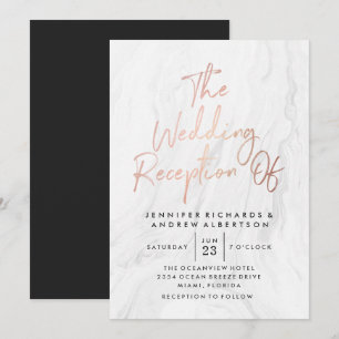 Modern White Marble Rose Gold Script   Wedding Invitation