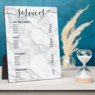 Modern White Marble Salon Price List Service Menu Plaque