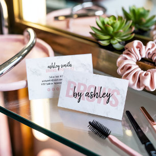 Modern white marble script blush pink brows beauty business card