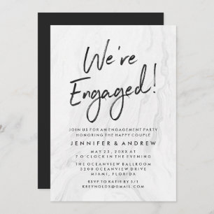 Modern White Marble Script   Engagement Party Invitation