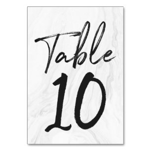Modern White Marble Script Table Number Card 10