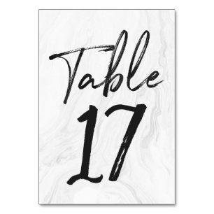 Modern White Marble Script Table Number Card 17