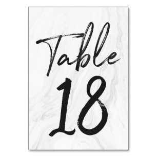 Modern White Marble Script Table Number Card 18