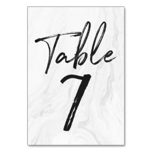 Modern White Marble Script Table Number Card 7