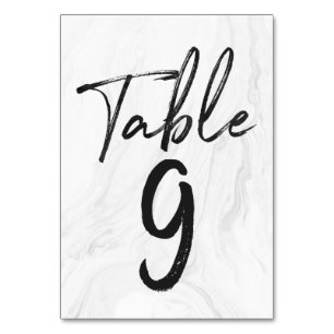 Modern White Marble Script Table Number Card 9
