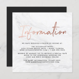 Modern White Marble Script   Wedding Information Invitation