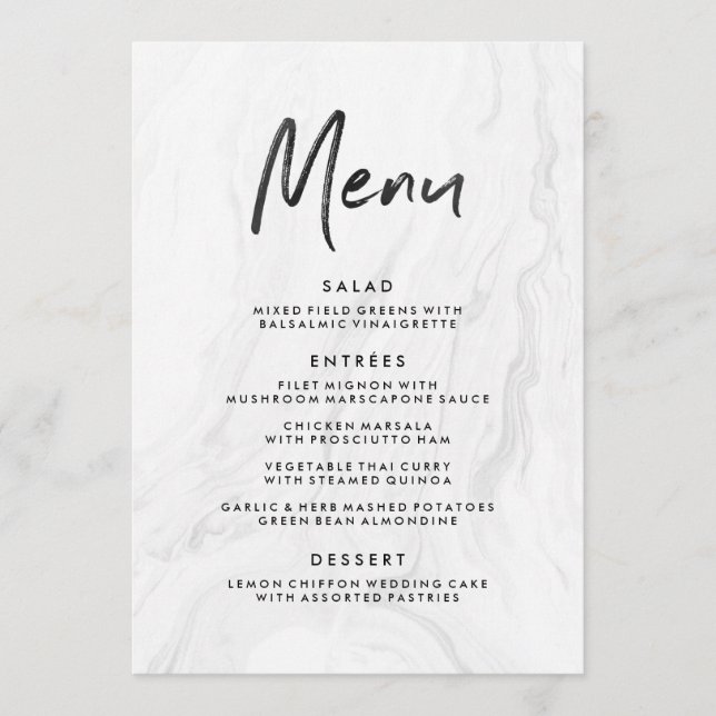 Modern White Marble Script | Wedding Menu (Front)