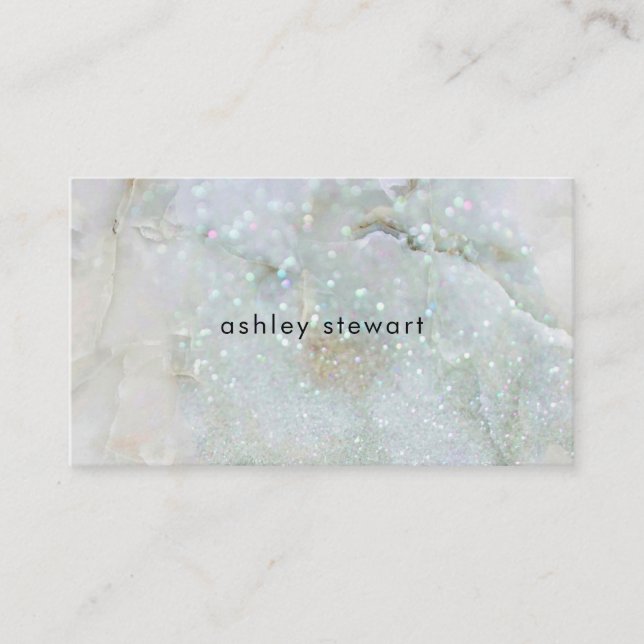 Modern White Marble Silver Glitter Iridescent Business Card (Front)
