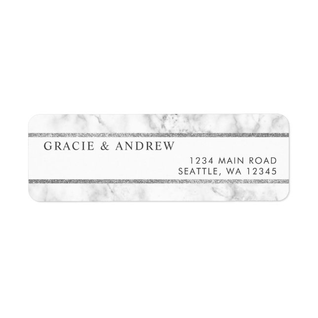 Modern White Marble Silver Glitter Return Address (Front)