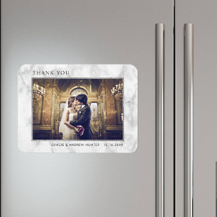 Modern White Marble Silver Glitter Thank You Photo Magnet