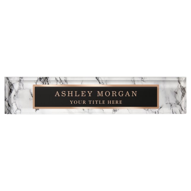 Modern White Marble Stone Texture Look Personalise Nameplate (Front)