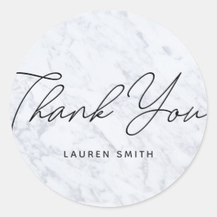 Modern White Marble Thank You Classic Round Sticker