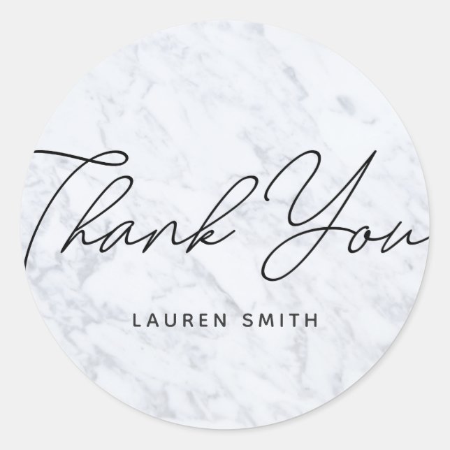 Modern White Marble Thank You Classic Round Sticker (Front)