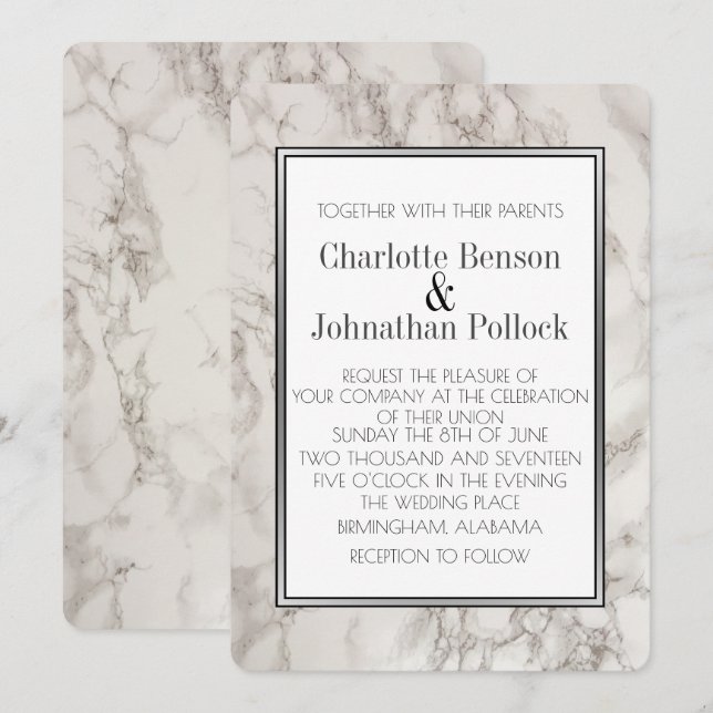 Modern White Marble Wedding Invitation (Front/Back)